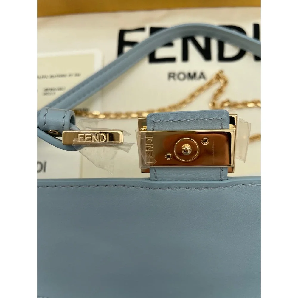 BRAND NEW FENDI LEATHER NAPPA FF BLUE BAGUETTE CHAIN BAG PURSE BOX NIB! - Picture 11 of 16